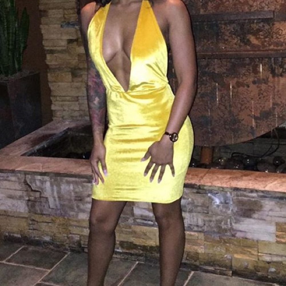 Custom halter dress, mustard yellow, size XS